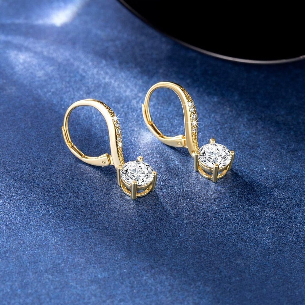 Dangle Earrings 14K Gold Drop Jewelry for Women Cubic Zirconia Gift